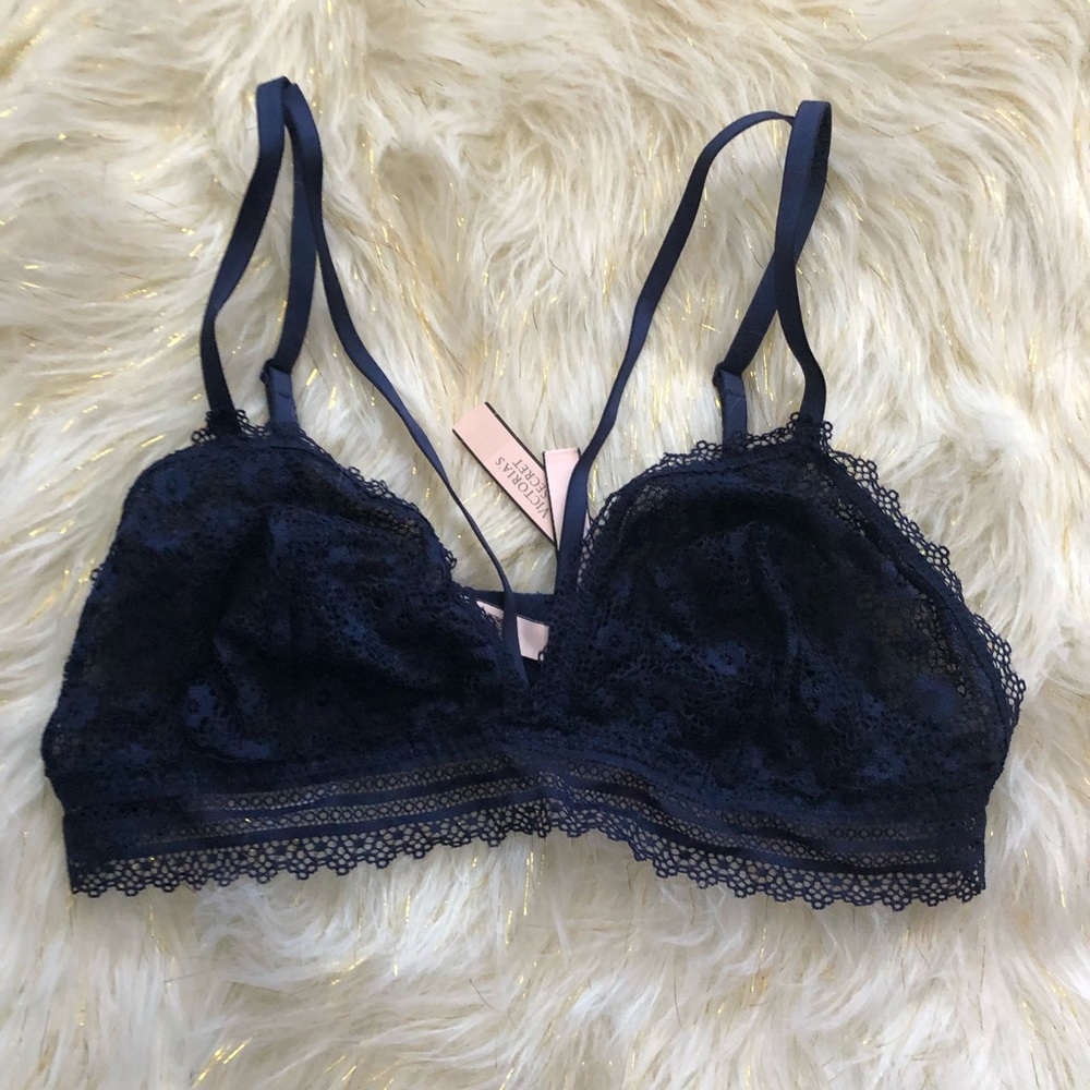 Victoria Secret Womens Bra Lace Plunge Blue L
